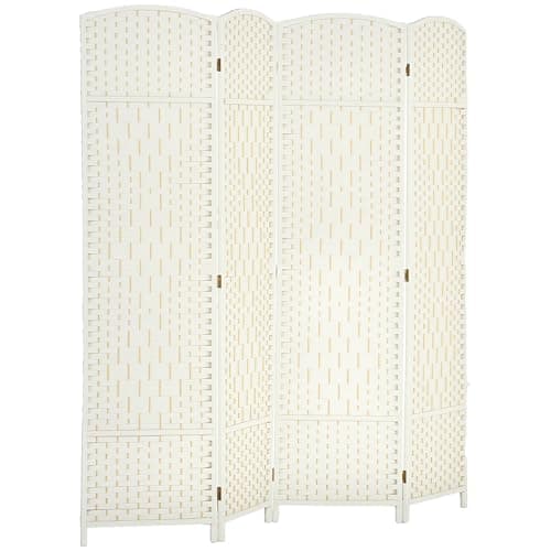 HOMCOM 4 Panel Room Divider, 6' Tall Folding Privacy Screen, Hand-Woven Freestanding Wall Partition for Home Office, Bedroom, White - Image 1