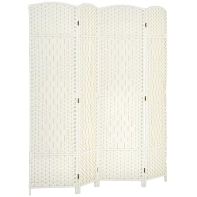 HOMCOM 4 Panel Room Divider, 6' Tall Folding Privacy Screen, Hand-Woven Freestanding Wall Partition for Home Office, Bedroom, White - Image 1