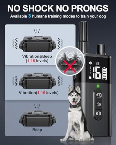 No Shock Dog Training Collar with Remote, Dog Vibration Collar with Controller Beep and Vibrate Only, Safe Lock Waterproof Rechargeable Vibrating Collars for Dogs(10-120 lbs)-No Prongs (Black) - Image 7