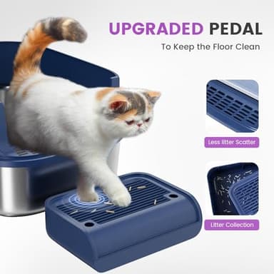 Stainless Steel Cat Litter Box with Lid - 3 in 1 Enclosed Cat Litter Box XL Extra Large Odor Control Covered Metal Litter Pan for Big Multiple Cats Includes Step, Scoop, Cats Scratcher Mat - Image 7