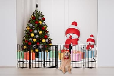 SNUOWU Full Metal Freestanding Dog Gate with Door, 32''Height Foldable Pet Dog Fence for Indoor & Outdoor, 6 Panels Extra Wide Free Standing TallDog Gates for Doorways,House,Stairs,Porch,Deck,Yard - Image 2