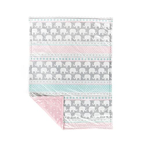 Lush Decor Baby Elephant Stripe Reversible Soft & Plush Oversized Blanket, 50" x 36", Pink & Turquoise - Image 1