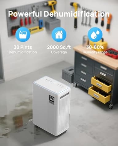 Aiusevo Aiusevo 30 Pint Dehumidifier for Basement, 2000 Sq. Ft Dehumidifiers for Home with Drain Hose, 3 Modes, Smart Humidity Control, 24H Timer, 0.52 Gal Water Tank, for Bedroom, Bathroom, RV - Image 3