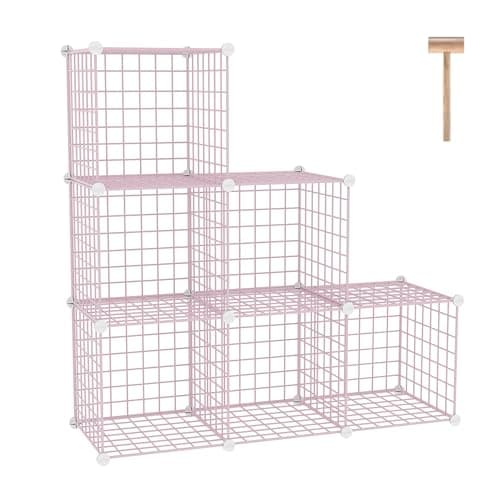 C&AHOME Wire Cube Storage, 6 - Cube Organizer Metal C Grids, Modular Shelves Units, Closet Organizer, Ideal for Home, Office, Living Room, 36.6”L x 12.4”W 36.6”H, Pink UWCS3006P - Image 1