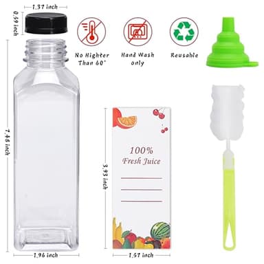 OBKJJ Plastic Juice Bottles 150 pcs 16 oz Empty Plastic Water Bottles with Caps Reusable Clear Beverage Containers for Drinking, Juicing, Smoothie, Water with 2 Brushes, 2 Funnels (16-OZ) - Image 3