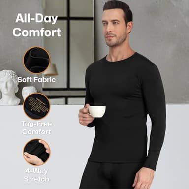 WEERTI Thermal Underwear for Men Long Johns with Fleece Lined Base Layer Men Cold Weather Top Bottom Black - Image 2