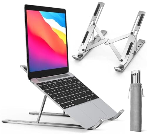 ivoler Laptop Stand, Laptop Holder Riser Computer Tablet Stand, 6 Angles Adjustable Aluminum Ergonomic Foldable Portable Desktop Holder Compatible with 10-15.6” MacBook,iPad, HP, Dell, Lenovo Silver - Image 1
