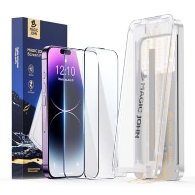 MAGIC JOHN 2 Pack for iPhone 14 Pro Max Screen Protector, with Shatterproof Tempered Film, Auto Dust-Elimination, Bubble Free & HD Clear, Easy Installation for iPhone 14 Pro Max/6.7 Inch - Image 1