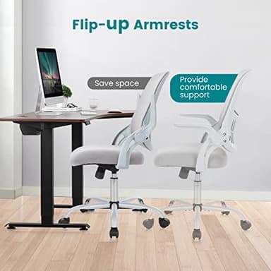 SMUG Home Office Desk Chair, Ergonomic Computer Managerial Executive Chairs Mid-Back Work Swivel Task Chairs with Wheels, Lumbar Support, Comfy Flip-up Armrest for Gaming, Study, Student - Image 7