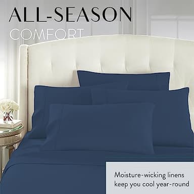 Danjor Linens Bed Sheet Set Queen Size for Hot Sleepers, Hotel Premium Sheets with 4 Pillowcases, Lightweight Brushed Microfiber Deep Pockets, Breathable Cooling 6 Piece Bedding Sets, Navy - Image 6