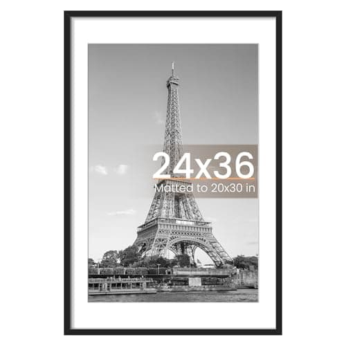 upsimples 24x36 Poster Frame, Display Pictures 20x30 with Mat or 24 x 36 Without, Wall Hanging Picture Frames, Black, 1 Pack - Image 1