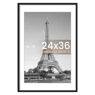 upsimples 24x36 Poster Frame, Display Pictures 20x30 with Mat or 24 x 36 Without, Wall Hanging Picture Frames, Black, 1 Pack - Image 1