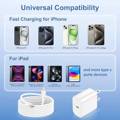 iPhone 17 16 15 Fast Charger Block and 10ft USB C to C Cable Cord Long for Apple iPhone 17 Pro Max/17 Air/16 Pro Max/16/15 Plus/15/iPad Mini/Samsung,Type C Wall Charging Power Adapter Plug Cube Brick - Image 5