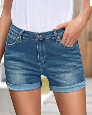 LookbookStore Denim Jean Shorts for Women Summer High Waisted Short Jeans Cuffed Casual Denim Shorts Vintage Medium Blue Size Large - Image 5