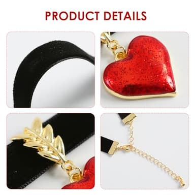 Red Heart Necklace for Women Black Velvet Choker Valentines Jewelry Halloween Costume Accessories for Queen - Image 3
