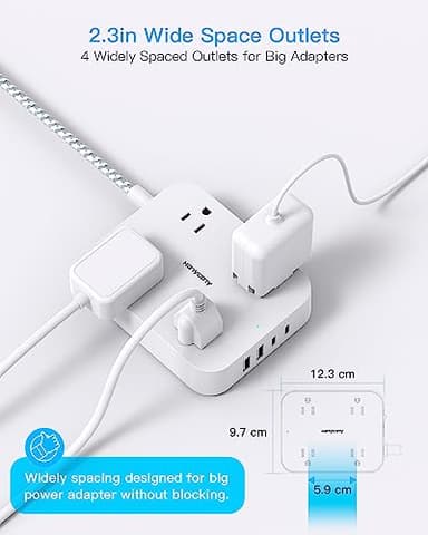 Flat Plug Extension Cord, HANYCONY 5ft Power Strip with 4 USB Ports(2 USB C), 4 Widely Outlets Extender, Wall Mount, Desk Charging Station for Office School Travel Dorm Room Essentials, ETL Listed - Image 2