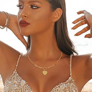 PopTopping Gold Heart Pendant Choker Necklace Heart Initial Pendant Necklaces For Women Alphabet Pendant Necklace - Image 3