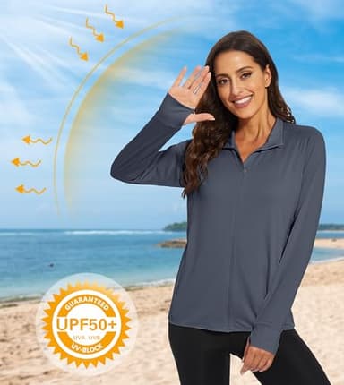 MAGCOMSEN Lightweight Jacket for Women Long Sleeve UPF 50+ Sun Protection Shirts Hiking Running Workout Shirts Grey M - Image 2