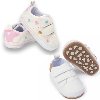 BEIDI Baby Girls Boys Shoes Soft Anti-Slip Sole Newborn First Walkers Star High Top Canvas Denim Unisex Infant Sneaker (G/2Pairs Heart+White,0-6 Months) - Image 5