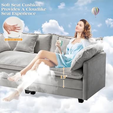 149.2" Modular Sectional Sofa,U Shaped Couch for Living Room,Modern Deep Seat Sofa 3 Seater Chenille Fabric Comfy Cloud Couches with Throw Pillows & Movable Ottoman - Image 3