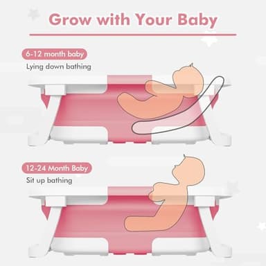 napei Collapsible Baby Bathtub,Baby Bath Tub with Soft Cushion & Thermometer,Baby Bathtub Newborn to Toddler 0-36 Months,Portable Travel Baby Tub - Image 3