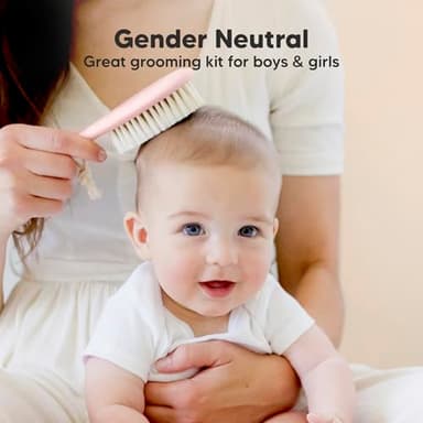 Baby Hair Brush and Comb Set for Newborn - Wooden Baby Hair Brush Set with Soft Goat Bristle, Baby Brush Set for Newborns, Baby Brush and Comb Set Girl, Boy, Toddler Cradle Cap Brush (Oval, Blush) - Image 8