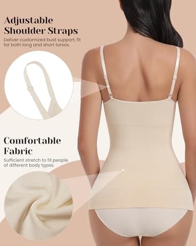 EUYZOU Womens 3PK Tummy Control Shapewear Tank Tops Seamless V-Neck Compression Tank Tops Body Shaper Camisole, Black/White/Nude M - Image 3