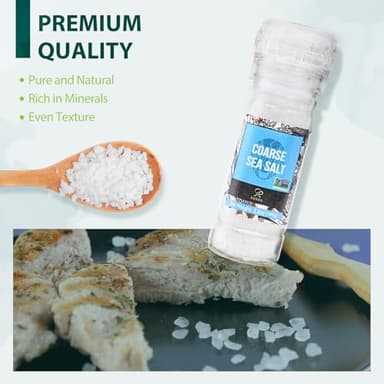 Soeos Sea Salt 3.5 oz + Black Peppercorns 1.8 oz, Salt for Grinder Refill, Salt and Peppercorns, Pepper Grinder Refill, Non-GMO Spice Seasoning Set For Cooking (150g Grinders, Glass Bottle) - Image 4
