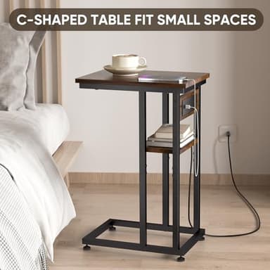 BALEINE Side Table with Charging Station, C-Shape End Table with Dual USB-C Ports and Outlets, Couch Table, Bedside Table for Small Spaces, Living Room, Bedroom (Marble White) - Image 4