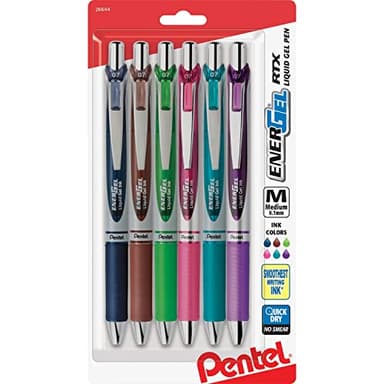 Pentel BL77BP6M1 EnerGel RTX Retractable Gel Pen, Medium 0.7mm, Assorted Ink/Barrel, 6/Pack