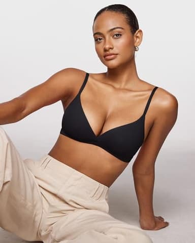 INLYRIC Women's Inbarely Triangle Bralette Comfortable Unlined V Neck Wireless Smoothing Bra Top Stretch Black Small - Image 2