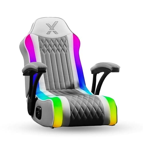 X Rocker Emerald RGB LED Youth Floor Rocking Video Gaming Chair with Headrest Speakers, Armrests, Foldable, Vegan Leather, 300 lbs Max, Amazon Exclusive, Gray - Image 1