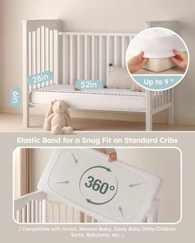 Yoofoss Waterproof Crib Mattress Protector 2 Pack, Quilted Crib Mattress Pad Cover Ultra Soft and Breathable, Machine Washable Toddler Mattress Protector for Standard Baby Crib Size 52''x28'' - Image 4