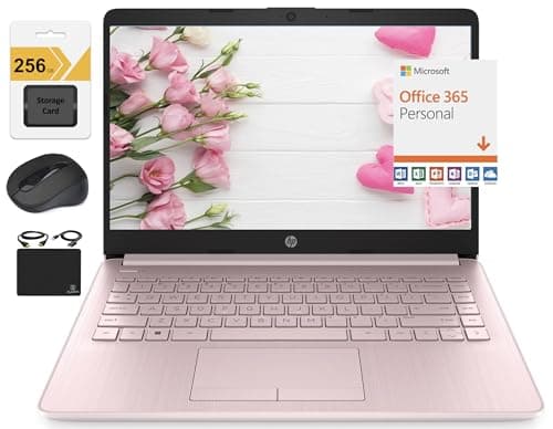 HP New 14" HD Ultra Light Thin Laptop, Quad-Core Intel Celeron Processor, 16GB RAM, 320GB (64GB eMMC+ 256GB Card), Wi-Fi, Upto 11 Hours, Windows 11 S + 1 Year Office 365+HubxcelAccessory, Pink - Image 1