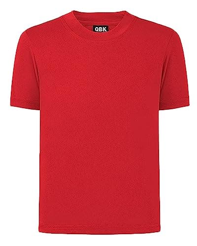 QBK 2T to Youth Neon Shirt Kids UPF 50+ Dry Fit Athletic Short Sleeve Rash Guard T Shirts for Boys Girls Sports Undershirt (Red S) - Image 1