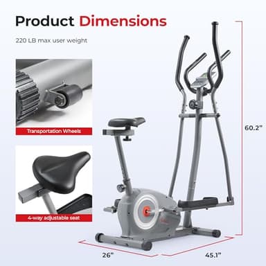Sunny Health & Fitness Essential Smart 2-in-1 Cross Trainer Elliptical Bike, Magnetic Training Machine for Adult/Seniors Home Gym Cardio Exercises, Free SunnyFit App Bluetooth Connection - SF-E322004 - Image 6