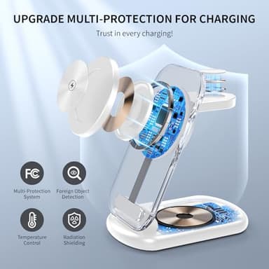 2025 Traveling Wireless Mag-Safe Fast Charging Station,Magnetic 3 in 1 Charger with Light for iPhone 17 16 15 14 13 12 Pro Max Plus,Apple Watch& Air pods 4 3 2 Pro-Gifts for Wife & Husband(White) - Image 4