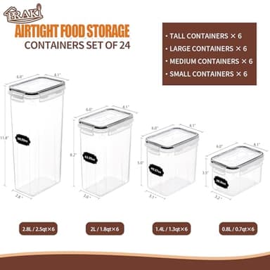 PRAKI Airtight Food Storage Containers Set with Lids - 24 PCS, BPA Free Kitchen and Pantry Organization, Plastic Leak-proof Canisters for Cereal Flour & Sugar - Labels & Marker - Image 2