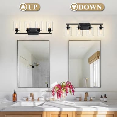 XPEHK 4-Light Bathroom Light Fixtures,Black Bathroom Vanity Light,Bathroom Lights Over Mirror with Clear Glass Shade,Modern Sconce Wall Lighting for Mirror Bedroom Vanity Hallway - Image 6