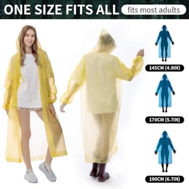 RAYGARD Disposable Rain Ponchos for Adults, Emergency Panchos with Hood and Elastic Sleeve for Travelling Outdoor in Yellow - Image 4