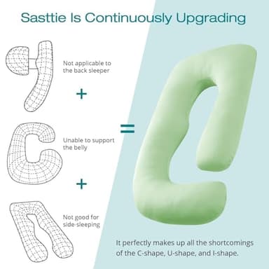 Sasttie Pregnancy Pillows for Sleeping, U Shaped Cooling Full Body Pillow with Removable Cover, Pregnant Women Must Haves, Maternity Essential, Light Green - Image 4