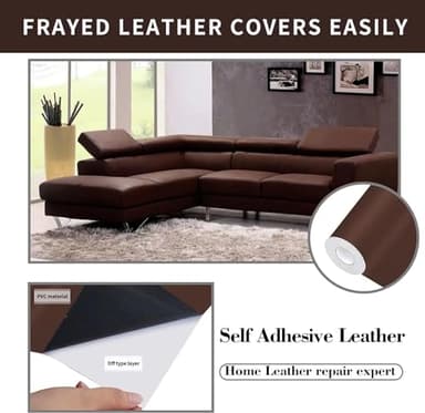Lifeshoon Leather Repair Patch, 17X237 Inch Self Adhesive Leather Repair, Large Vinyl Patch Tape for Couches, Furniture, Car Seats, Cabinets, Wall, Handbags (Brown, 17X237 Inch) - Image 2