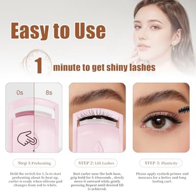 C-Shaped Heated Eyelash Curler Fast Heat Up in 6s - Rechargeable Electric Eyelash Curler for 24-Hours Long Lasting Curls - Safe Anti-Burn Lash Curler Elevate Your Beauty with Stunning Lashes (Large) - Image 5