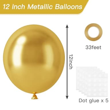 RUBFAC 120pcs Gold Balloons 12 Inches Chrome Metallic Balloons, Metallic Gold Balloons for Graduation Anniversary Wedding Party Supplies Garland Arch Decoration - Image 2
