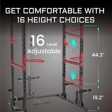 Fitness Reality XLT Squat Rack with LAT Pulldown, Landmine, Weight Horn Attachments , Barbell Holder - Image 4