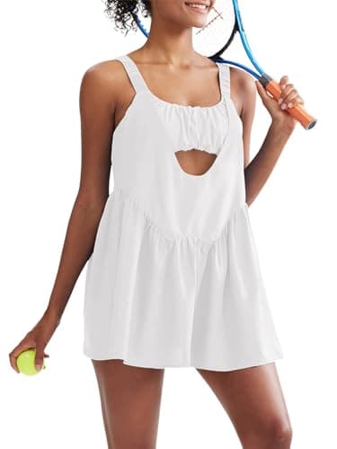 Sexyasasii Tennis Dresses for Women Workout Pockets Golf Dress with Built in Shorts and Bra Casual Athletic Clothing for Hiking White - Image 3