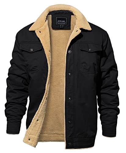 EKLENTSON Winter Coat Men Thick Thermal Warm Fleece Lined Lapel Cargo Trucker Jacket Black, Medium - Image 1