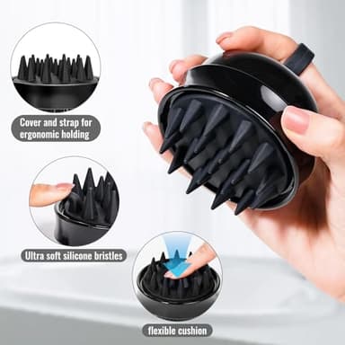 SHINLEA 2 in 1 Scalp Massager Hair Growth,Scalp Scrubber with Soft Silicone Bristles for Dandruff Removal,Shampoo Brush for Exfoliation,Head Massager for Both Wet and Dry Use (Black) - Image 4
