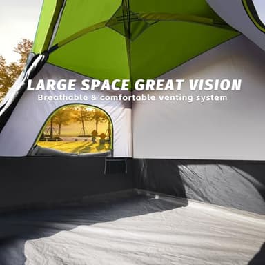 UNP 4-Person Tent, Portable Cabin Tent, Camping Tent 4-Person Easy Set Up, Waterproof with Top Rainfly for Outdoor Camping/Hiking (Fluorescent Green) - Image 3