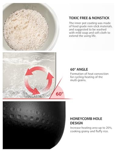 Toshiba Rice Cooker 6 Cup Uncooked – Japanese Rice Cooker with Fuzzy Logic Technology, 7 Cooking Functions, Digital Display, 2 Delay Timers and Auto Keep Warm, Non-Stick Inner Pot, White - Image 7